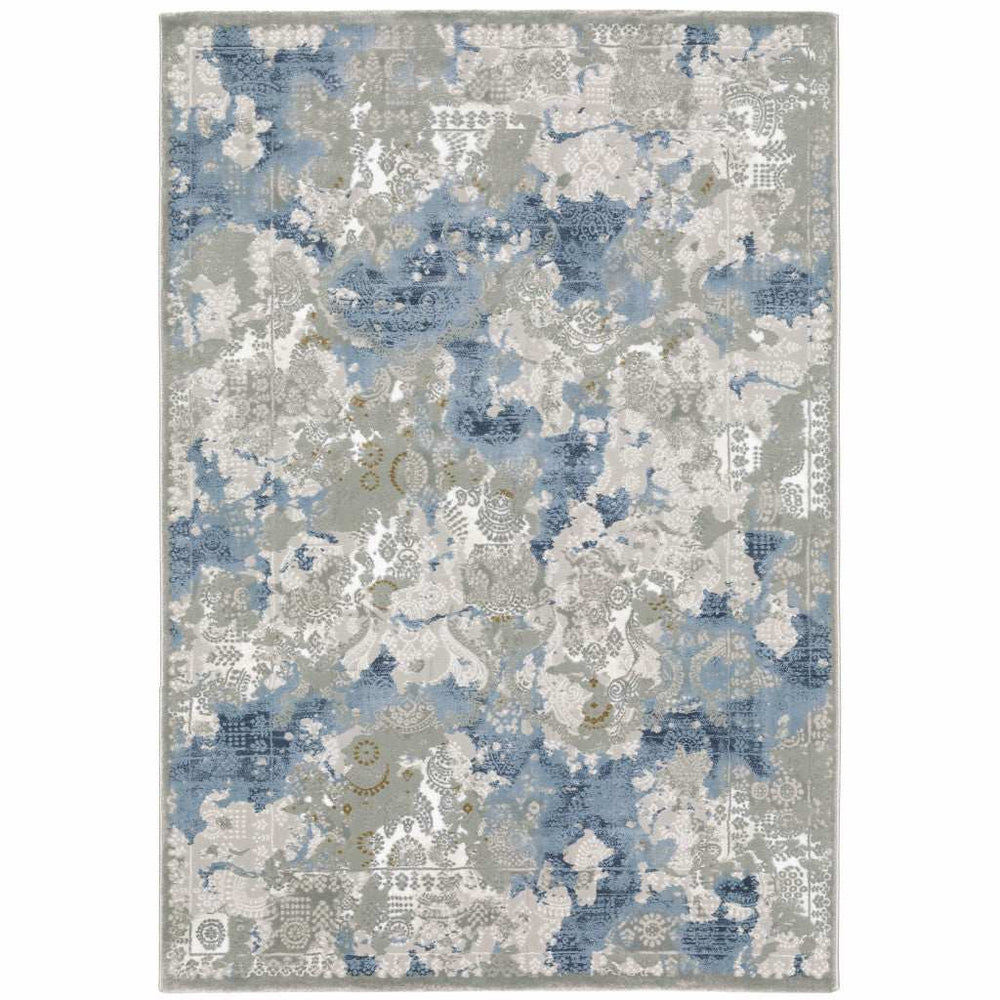 8' X 11' Grey Blue Ivory Navy Beige And Brown Abstract Power Loom Stain Resistant Area Rug - Homeroots - Flyclothing LLC