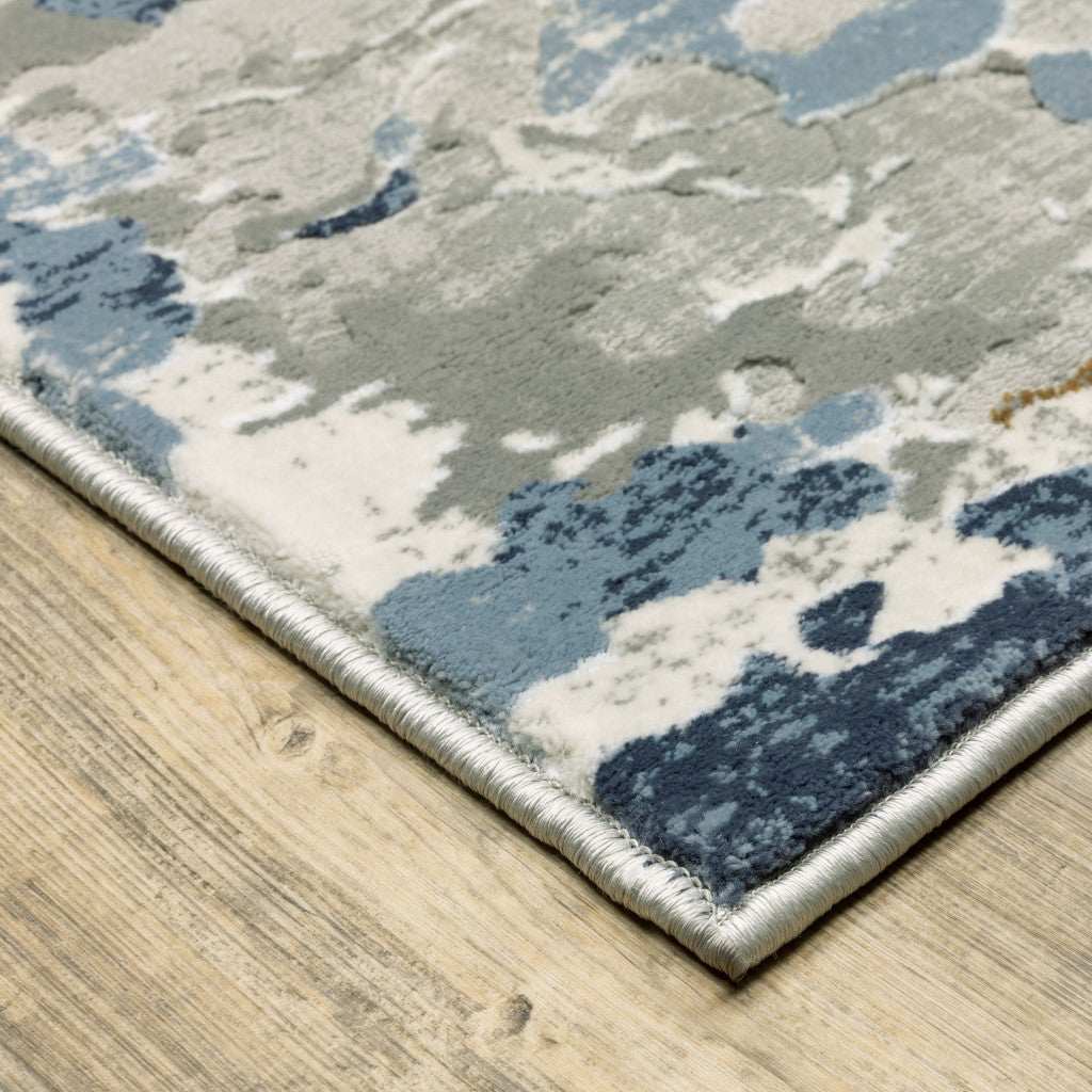 8' X 11' Grey Blue Ivory Navy Beige And Brown Abstract Power Loom Stain Resistant Area Rug - Homeroots - Flyclothing LLC