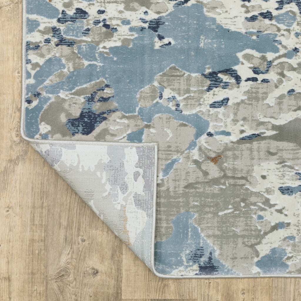8' X 11' Grey Blue Ivory Navy Beige And Brown Abstract Power Loom Stain Resistant Area Rug - Homeroots - Flyclothing LLC