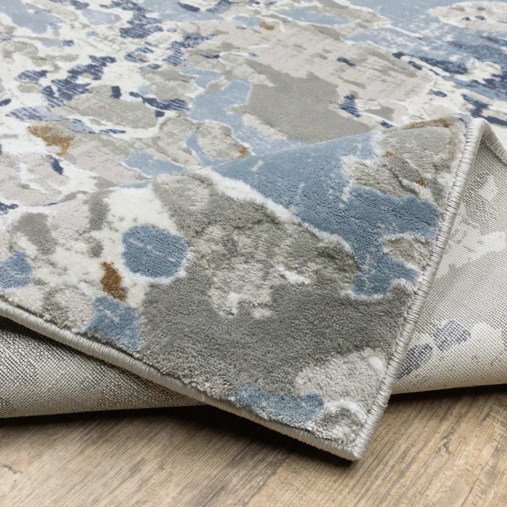 8' X 11' Grey Blue Ivory Navy Beige And Brown Abstract Power Loom Stain Resistant Area Rug - Homeroots - Flyclothing LLC