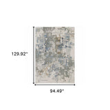 8' X 11' Grey Blue Brown Ivory And Deep Blue Abstract Power Loom Stain Resistant Area Rug - Homeroots - Flyclothing LLC