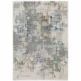 8' X 11' Grey Blue Brown Ivory And Deep Blue Abstract Power Loom Stain Resistant Area Rug - Homeroots - Flyclothing LLC