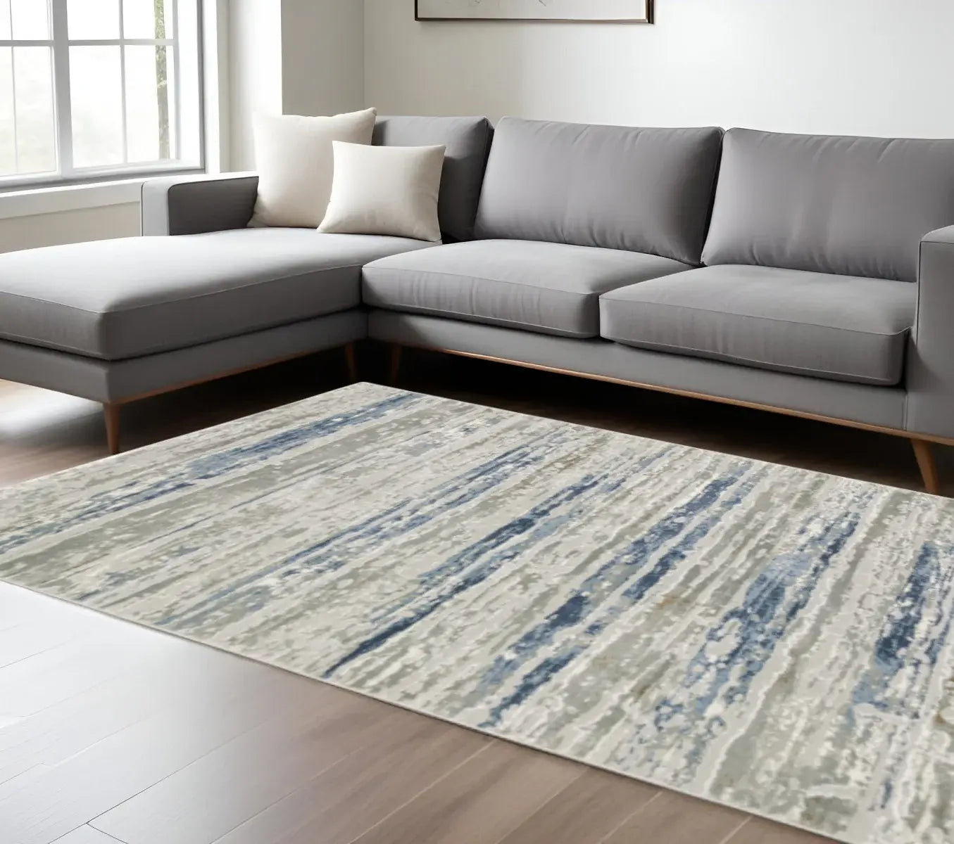8' X 11' Blue Ivory Grey Light Blue And Brown Abstract Power Loom Stain Resistant Area Rug - Homeroots - Flyclothing LLC