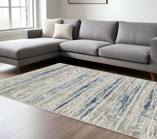 8' X 11' Blue Ivory Grey Light Blue And Brown Abstract Power Loom Stain Resistant Area Rug - Homeroots - Flyclothing LLC