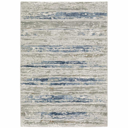 8' X 11' Blue Ivory Grey Light Blue And Brown Abstract Power Loom Stain Resistant Area Rug - Homeroots - Flyclothing LLC
