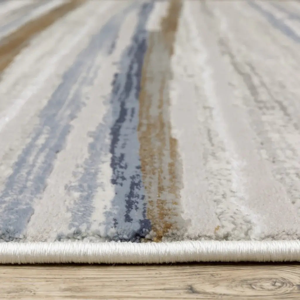 8' X 11' Grey Blue Ivory Brown Beige And Navy Abstract Power Loom Stain Resistant Area Rug - Homeroots - Flyclothing LLC
