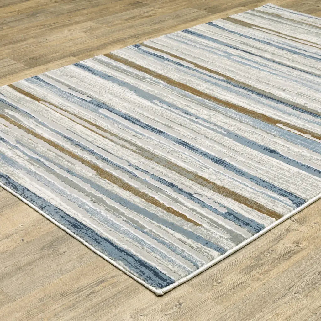 8' X 11' Grey Blue Ivory Brown Beige And Navy Abstract Power Loom Stain Resistant Area Rug - Homeroots - Flyclothing LLC