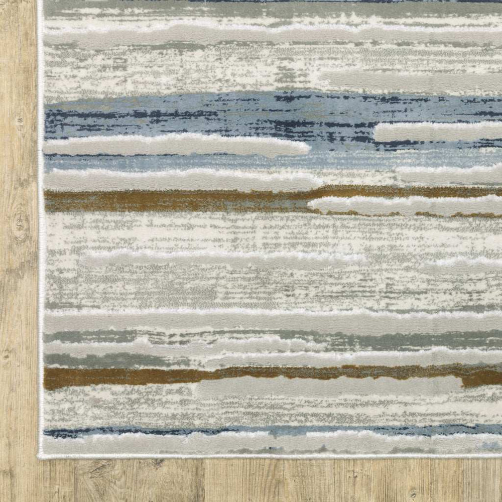 8' X 11' Grey Blue Ivory Brown Beige And Navy Abstract Power Loom Stain Resistant Area Rug - Homeroots - Flyclothing LLC