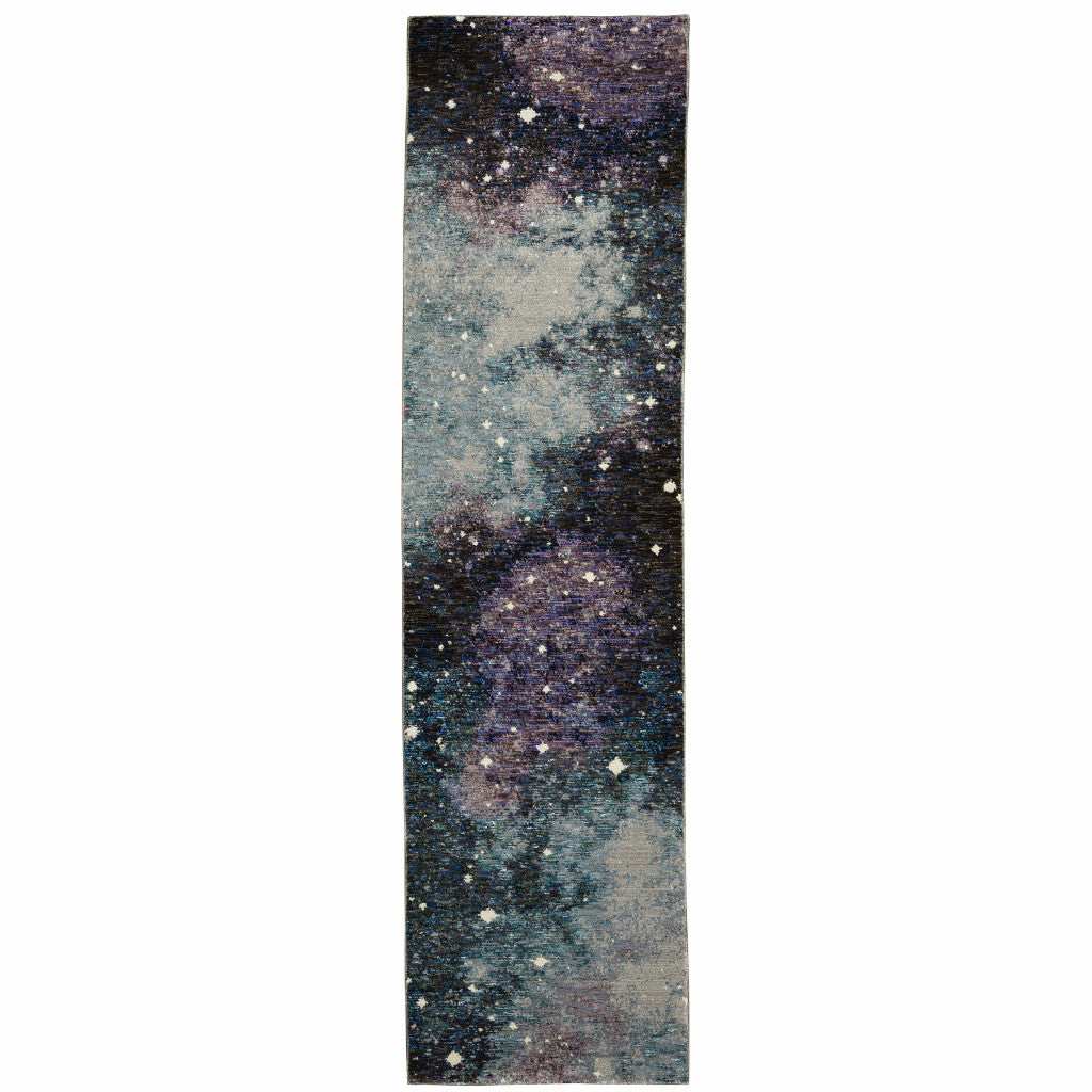 8' Runner Purple and Ivory Abstract Power Loom Runner Rug - Homeroots - Flyclothing LLC