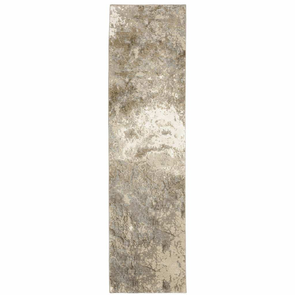 8' Runner Gray and Ivory Abstract Power Loom Runner Rug - Homeroots - Flyclothing LLC