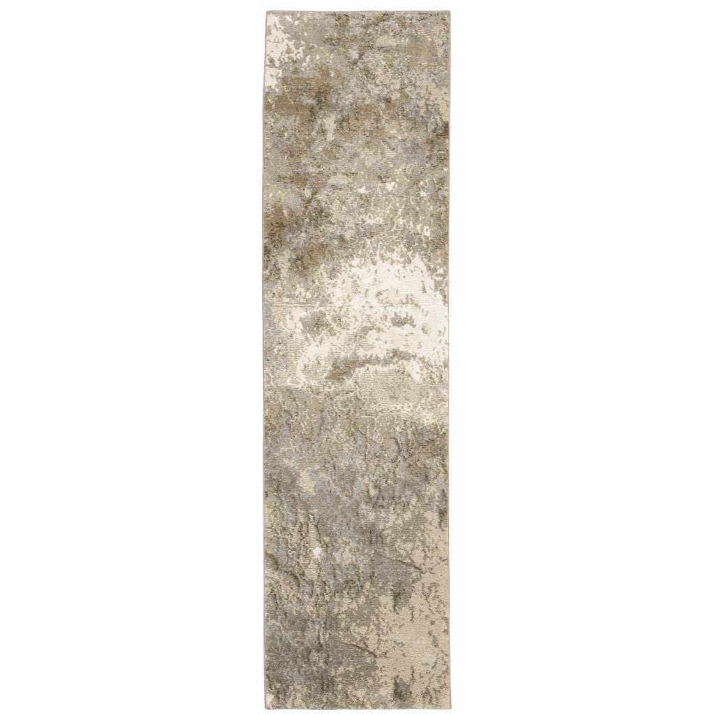 12' Runner Grey Beige and Ivory Abstract Power Loom Runner Rug - Homeroots - Flyclothing LLC