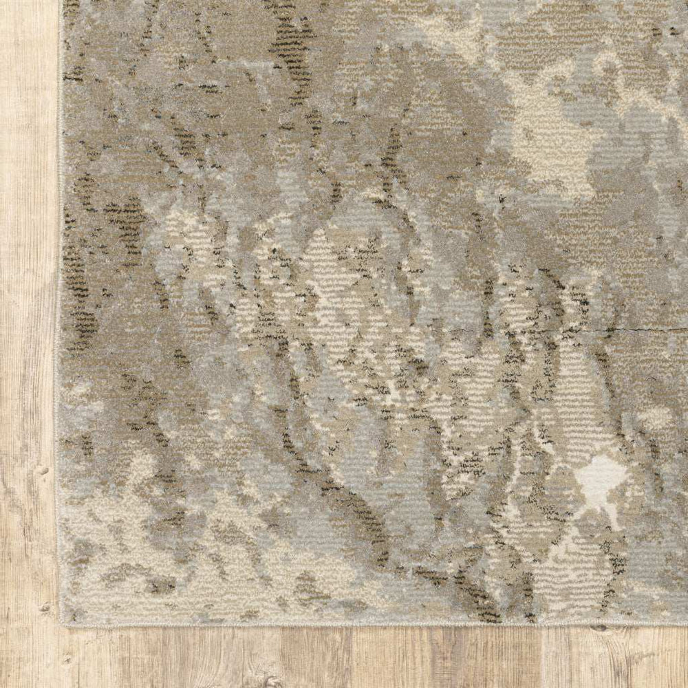 12' Runner Grey Beige and Ivory Abstract Power Loom Runner Rug - Homeroots - Flyclothing LLC