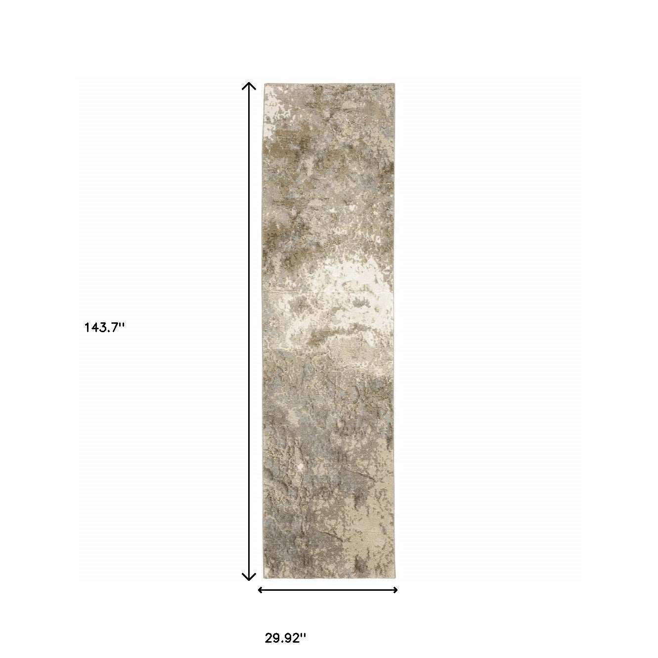 12' Runner Grey Beige and Ivory Abstract Power Loom Runner Rug - Homeroots - Flyclothing LLC