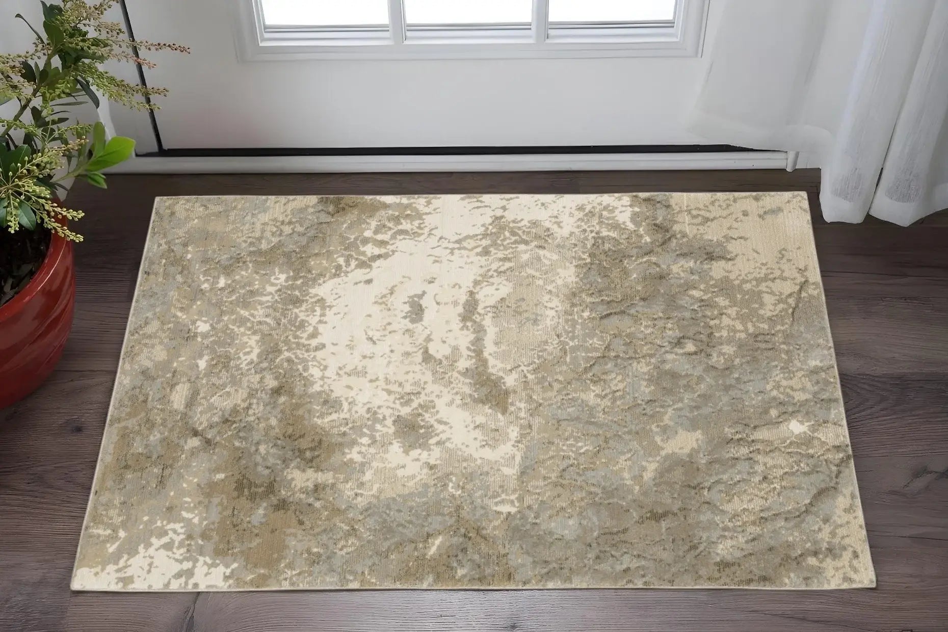 3' X 5' Gray and Ivory Abstract Power Loom Area Rug - Homeroots - Flyclothing LLC