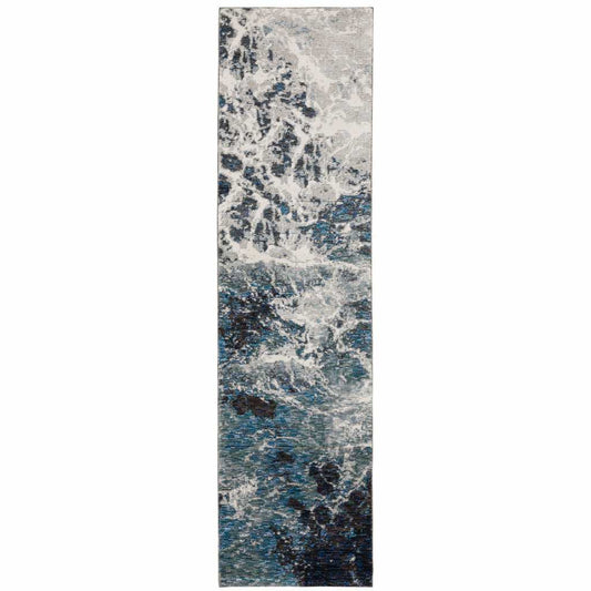 8' Runner Gray Abstract Power Loom Runner Rug - Homeroots - Flyclothing LLC