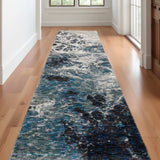 12' Runner Grey Teal and Green Abstract Power Loom Runner Rug