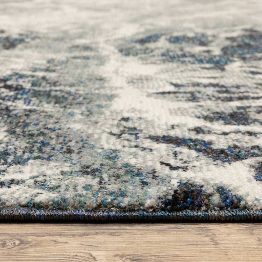 12' Runner Grey Teal and Green Abstract Power Loom Runner Rug - Homeroots - Flyclothing LLC