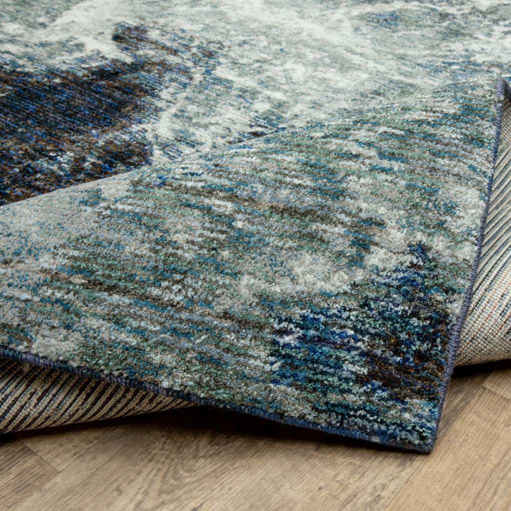 12' Runner Grey Teal and Green Abstract Power Loom Runner Rug - Homeroots - Flyclothing LLC