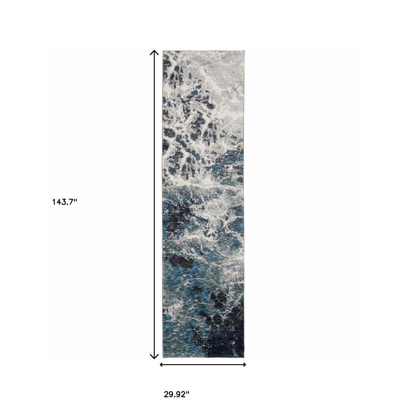 12' Runner Grey Teal and Green Abstract Power Loom Runner Rug - Homeroots - Flyclothing LLC