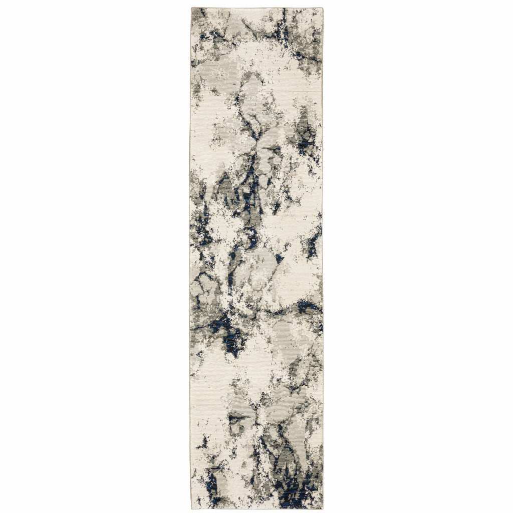 8' Runner Gray and Black Abstract Power Loom Runner Rug - Homeroots - Flyclothing LLC