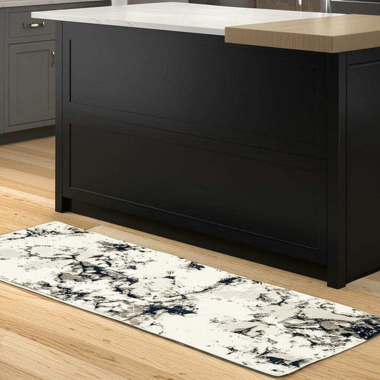 8' Runner Gray and Black Abstract Power Loom Runner Rug - Homeroots - Flyclothing LLC