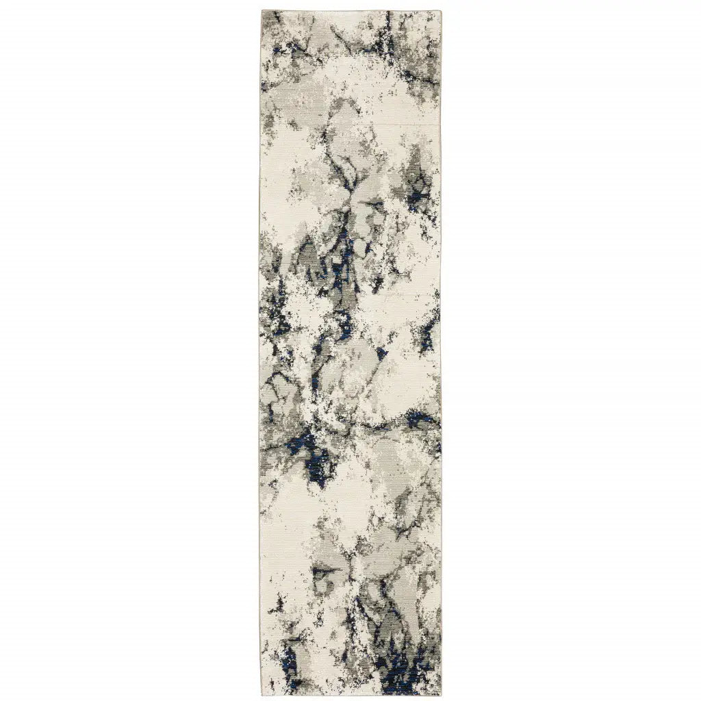 12' Runner Grey Black and Ivory Abstract Power Loom Runner Rug - Homeroots - Flyclothing LLC