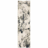 12' Runner Grey Black and Ivory Abstract Power Loom Runner Rug - Homeroots