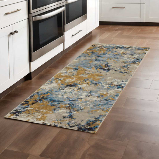 8' Runner Gray and Ivory Abstract Power Loom Runner Rug - Homeroots - Flyclothing LLC