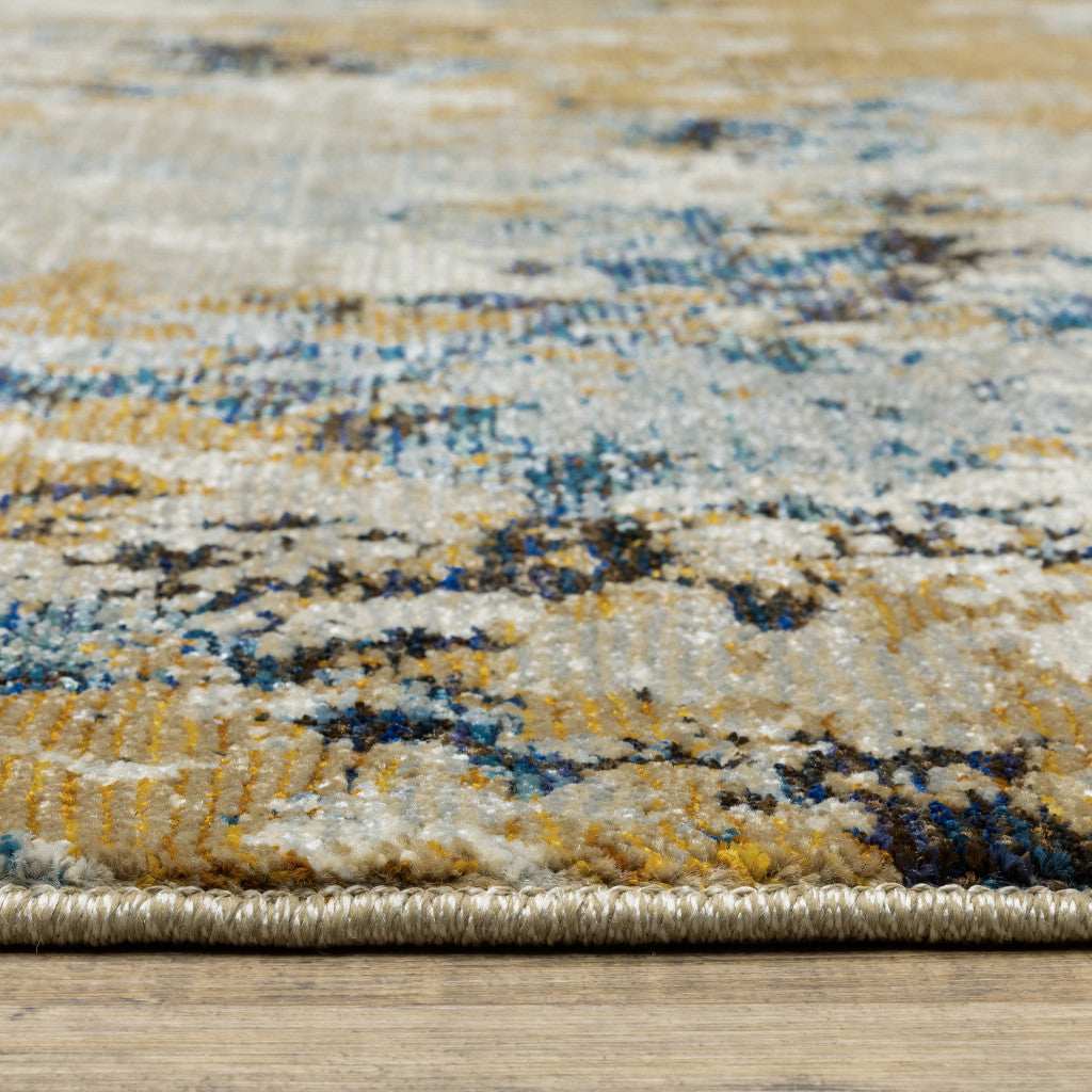 12' Runner Gold Grey and Ivory Abstract Power Loom Runner Rug - Homeroots - Flyclothing LLC
