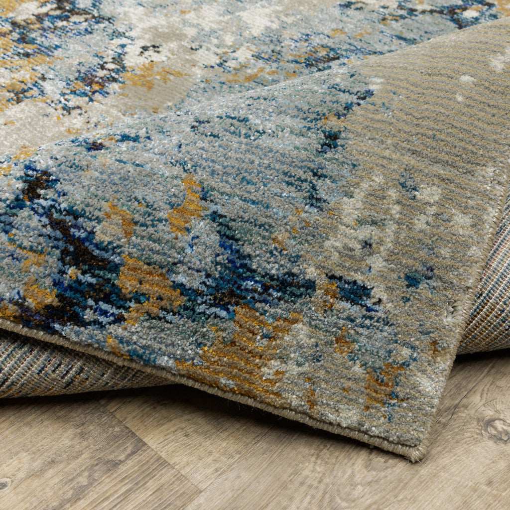 12' Runner Gold Grey and Ivory Abstract Power Loom Runner Rug - Homeroots - Flyclothing LLC