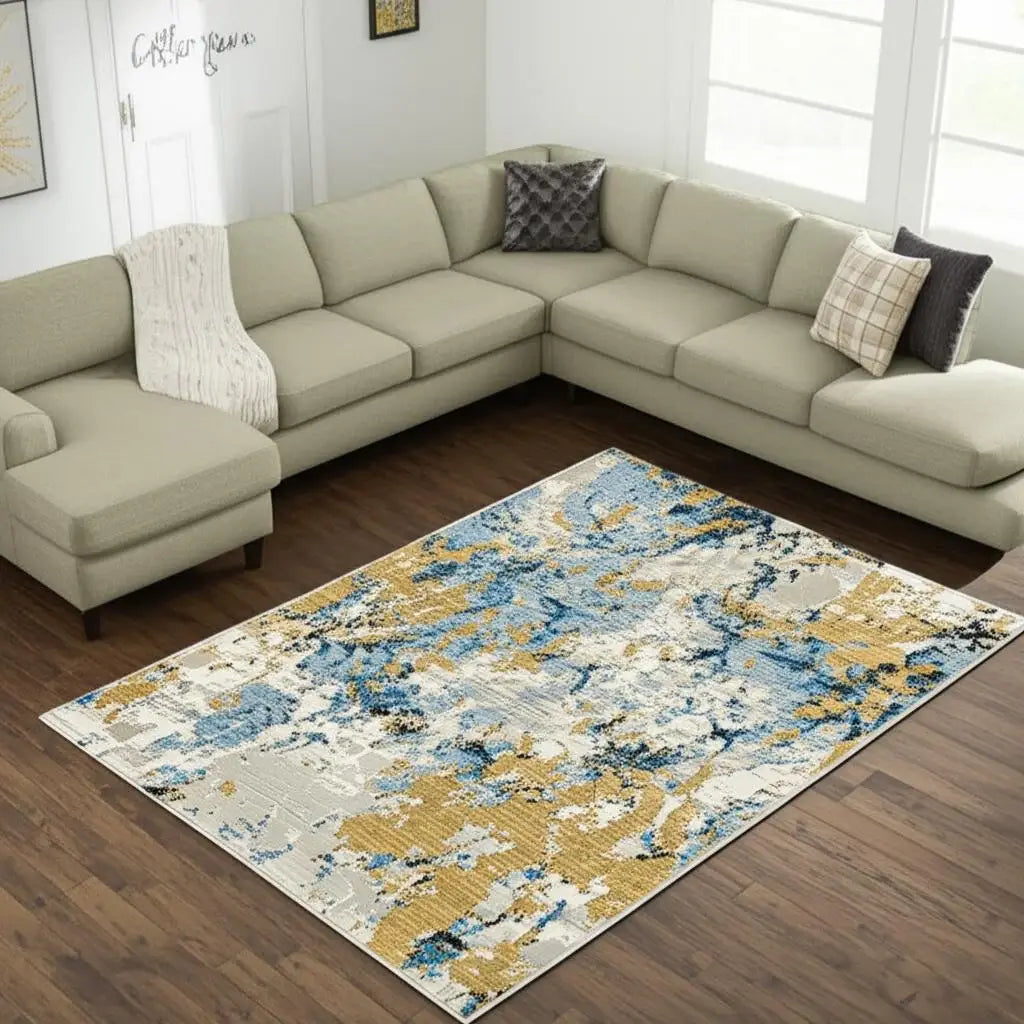 7' X 10' Gray and Ivory Abstract Power Loom Area Rug - Homeroots - Flyclothing LLC