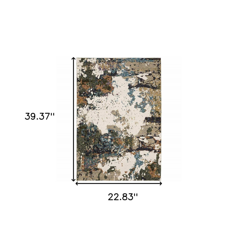 2' X 3' Blue and Ivory Abstract Power Loom Area Rug - Homeroots - Flyclothing LLC