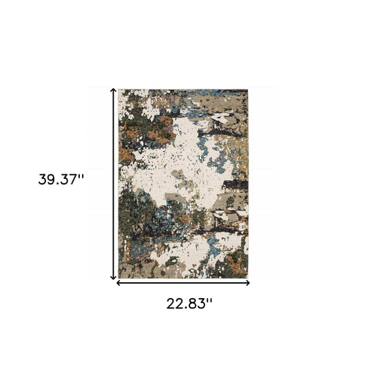 2' X 3' Blue and Ivory Abstract Power Loom Area Rug - Homeroots - Flyclothing LLC