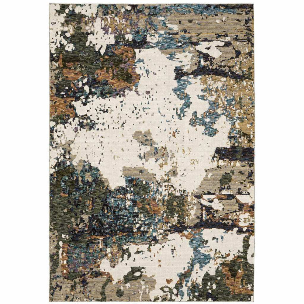 2' X 3' Blue and Ivory Abstract Power Loom Area Rug - Homeroots