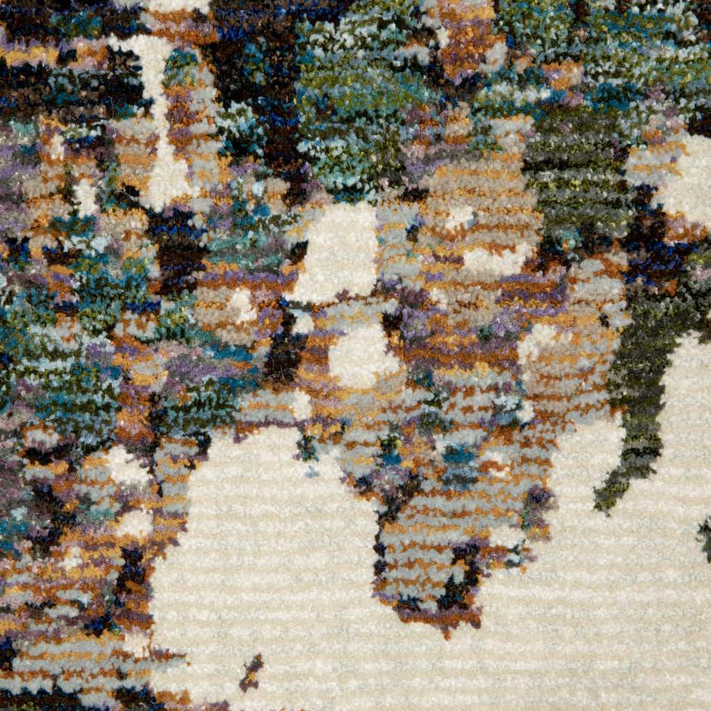 12' Runner Green Gold and Blue Abstract Power Loom Runner Rug - Homeroots - Flyclothing LLC