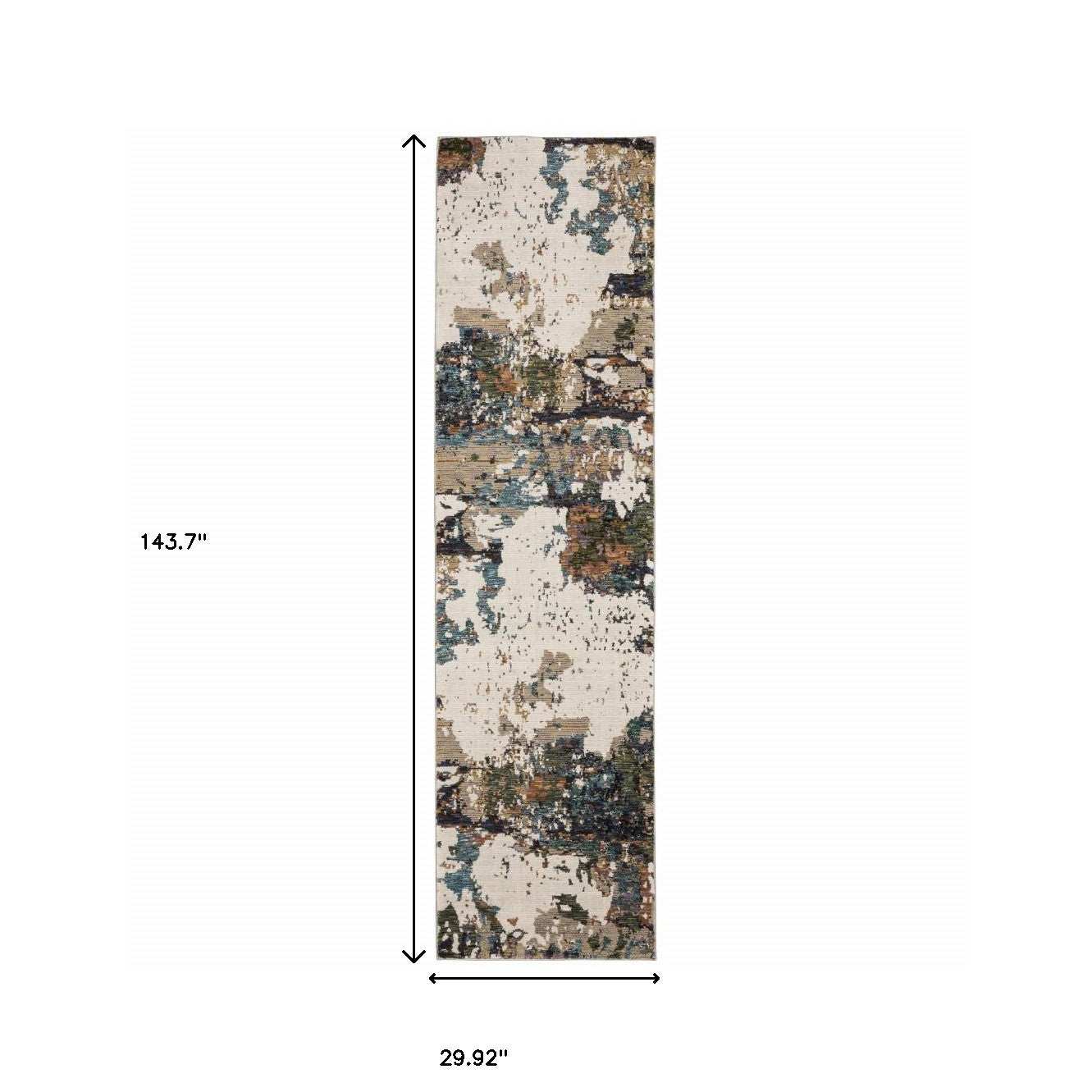 12' Runner Green Gold and Blue Abstract Power Loom Runner Rug - Homeroots - Flyclothing LLC