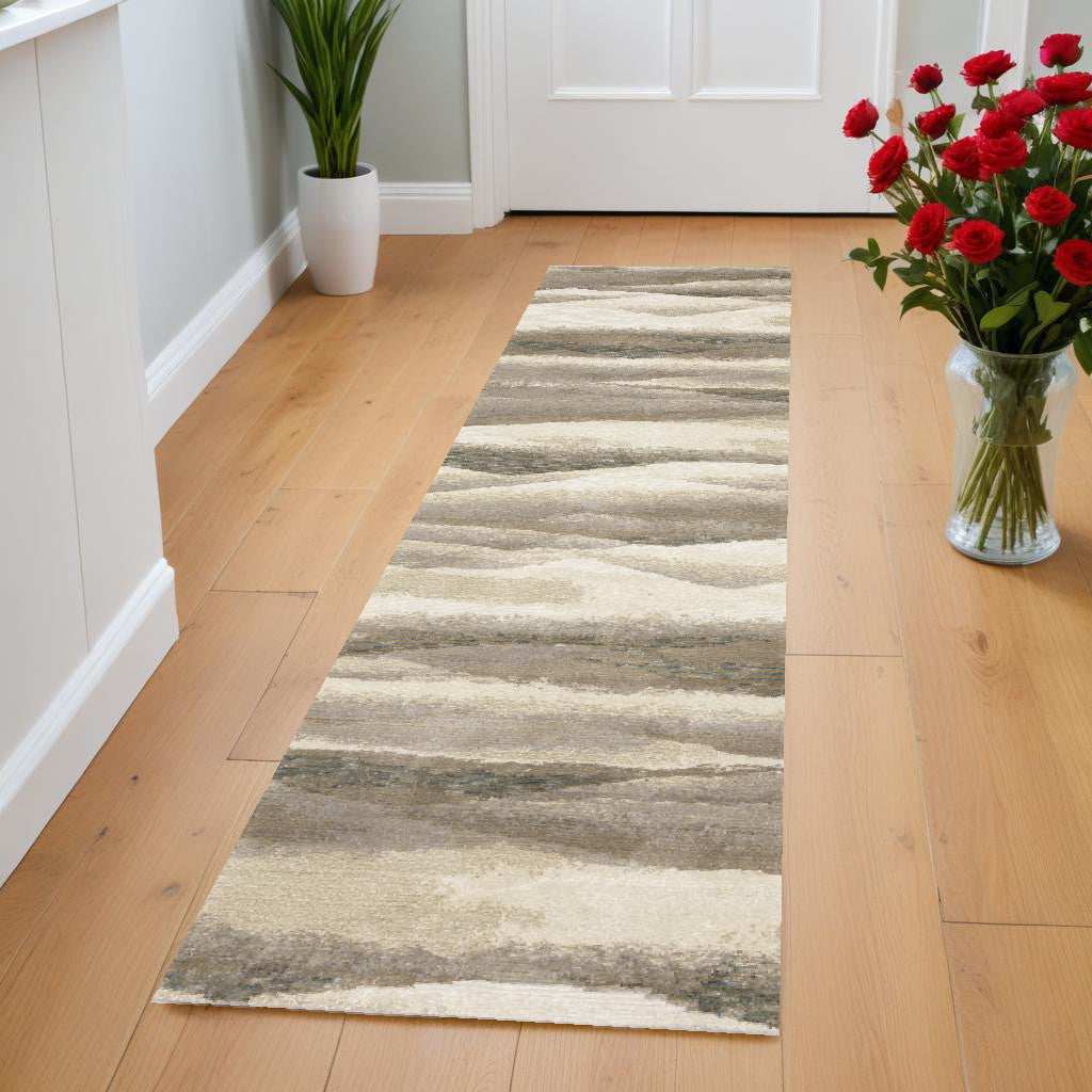 8' Runner Blue and Gray Abstract Power Loom Runner Rug - Homeroots - Flyclothing LLC