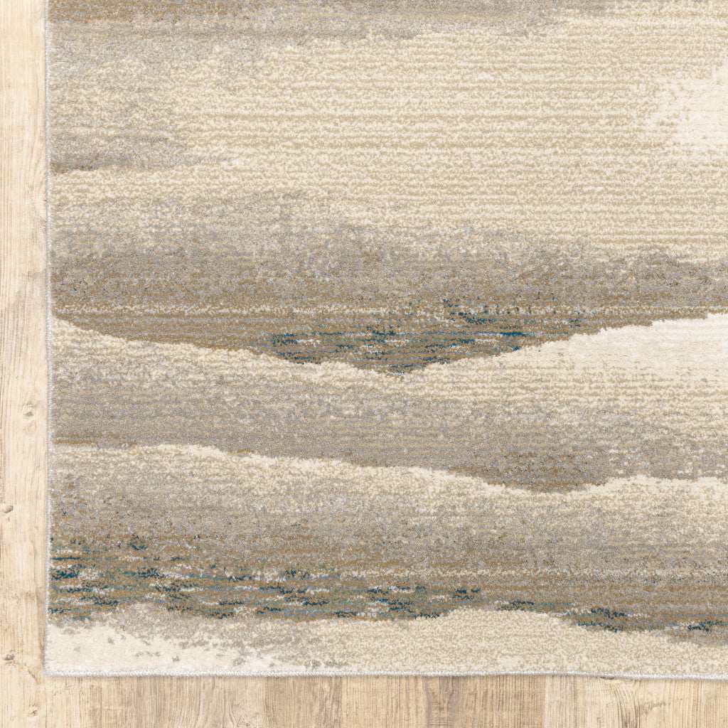 12' Runner Grey Blue and Teal Abstract Power Loom Runner Rug - Homeroots - Flyclothing LLC