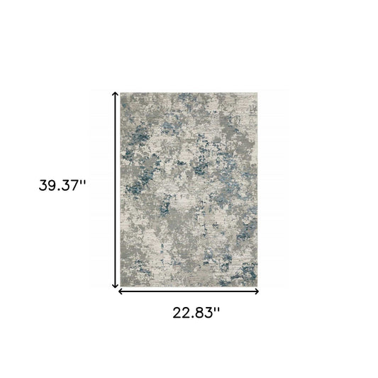 2' X 3' Blue and Beige Abstract Power Loom Area Rug - Homeroots - Flyclothing LLC