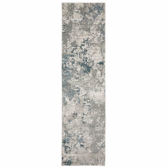 12' Runner Blue Beige and Teal Abstract Power Loom Runner Rug - Homeroots - Flyclothing LLC