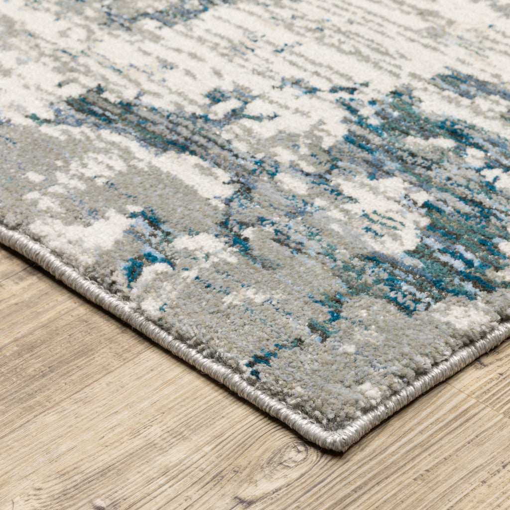 12' Runner Blue Beige and Teal Abstract Power Loom Runner Rug - Homeroots - Flyclothing LLC