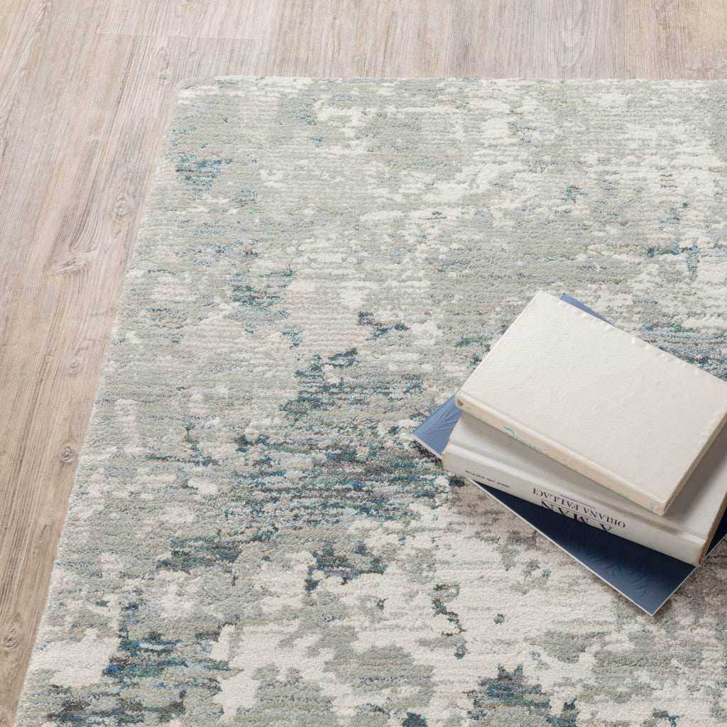 12' Runner Blue Beige and Teal Abstract Power Loom Runner Rug - Homeroots - Flyclothing LLC