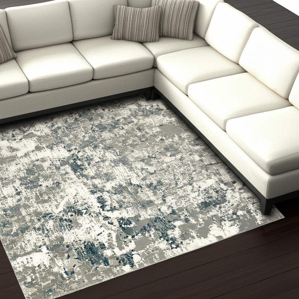 9' X 12' Blue and Beige Abstract Power Loom Area Rug - Homeroots - Flyclothing LLC