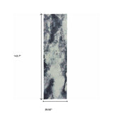 12' Runner Navy and Ivory Abstract Power Loom Runner Rug - Homeroots - Flyclothing LLC