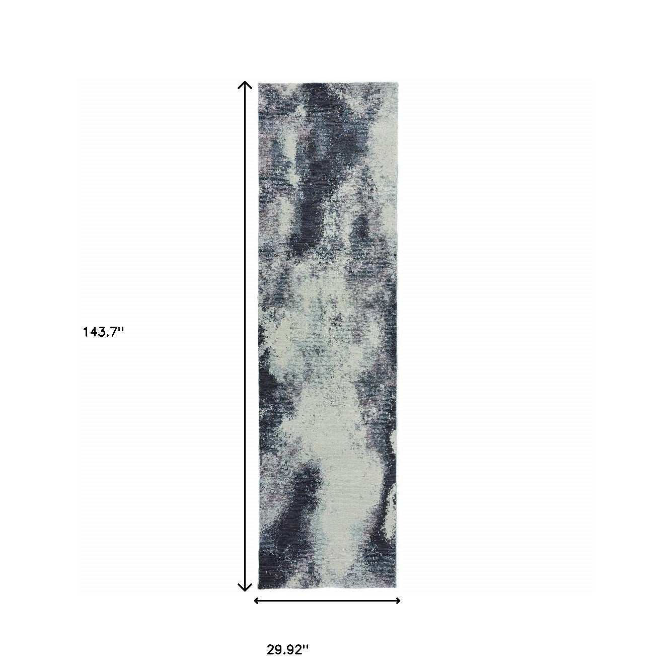 12' Runner Navy and Ivory Abstract Power Loom Runner Rug - Homeroots - Flyclothing LLC