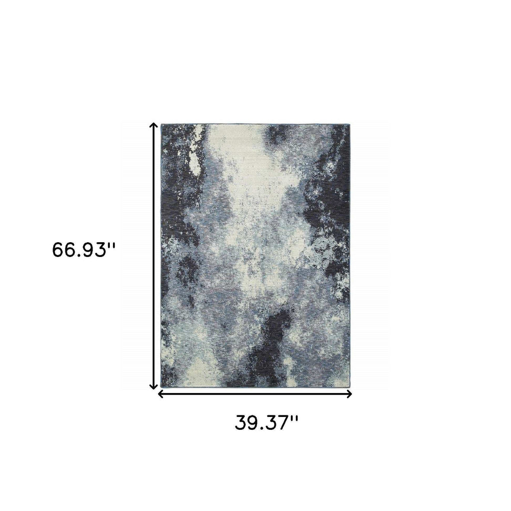 3' X 5' Blue and Ivory Abstract Power Loom Area Rug - Homeroots - Flyclothing LLC