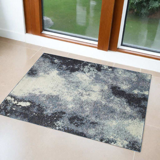 3' X 5' Blue and Ivory Abstract Power Loom Area Rug - Homeroots - Flyclothing LLC