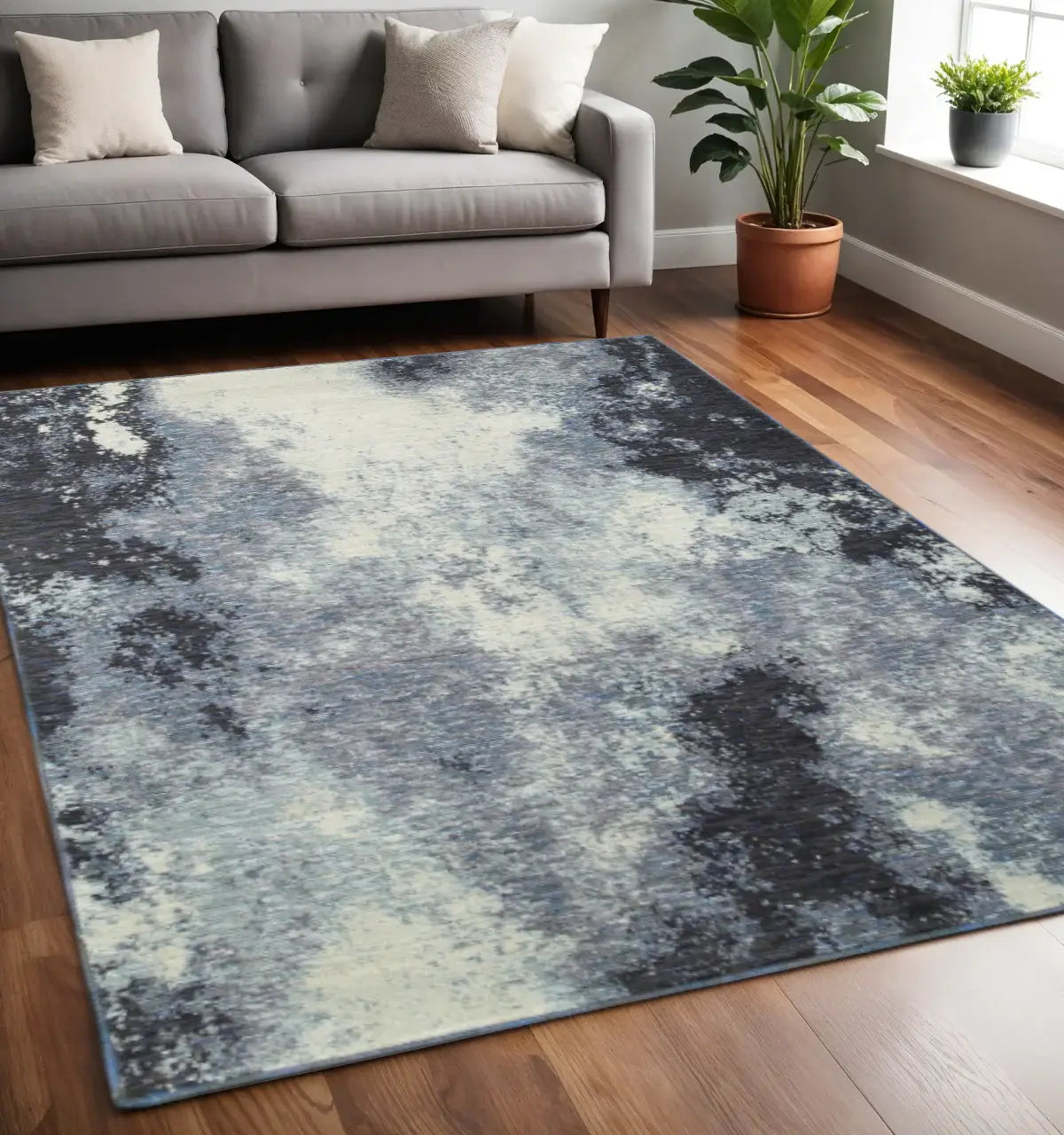 5' X 7' Blue and Ivory Abstract Power Loom Area Rug - Homeroots - Flyclothing LLC