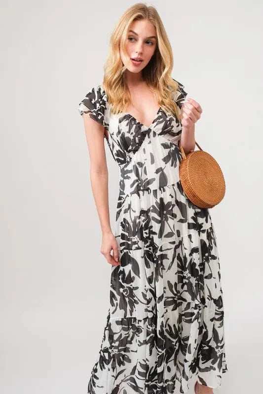 And The Why Ruffled Sleeve Tiered Floral Print Maxi Dress - Trendsi - Flyclothing LLC