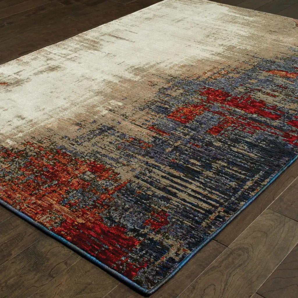 2' X 3' Blue and Beige Abstract Power Loom Area Rug - Homeroots - Flyclothing LLC